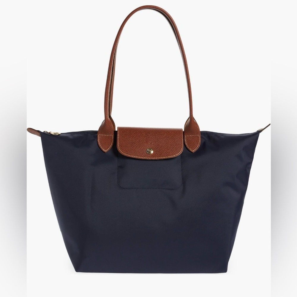 Large Longchamp Le Pliage nylon tote in navy